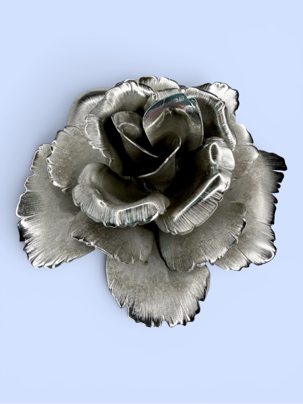 Vintage Giovanni Silver Tone Rose Brooch Large Floral Pin Signed